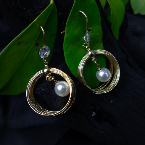Gold Swirl With Pearl Drops Earrings - D28
